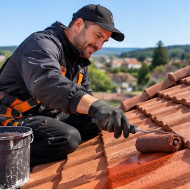 Cas chantier à Gauchy : toiture décolorée sur une maison de la cité des cheminots – Ent. B CAUCHY